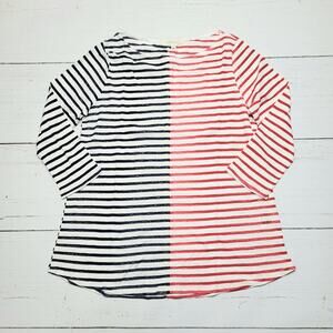 Anthropologie Pure + Good Striped Red White Blue 3/4 Sleeve Tee Cotton Small